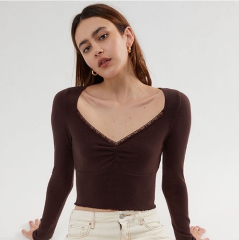 Elegant Brown Long Sleeve Top